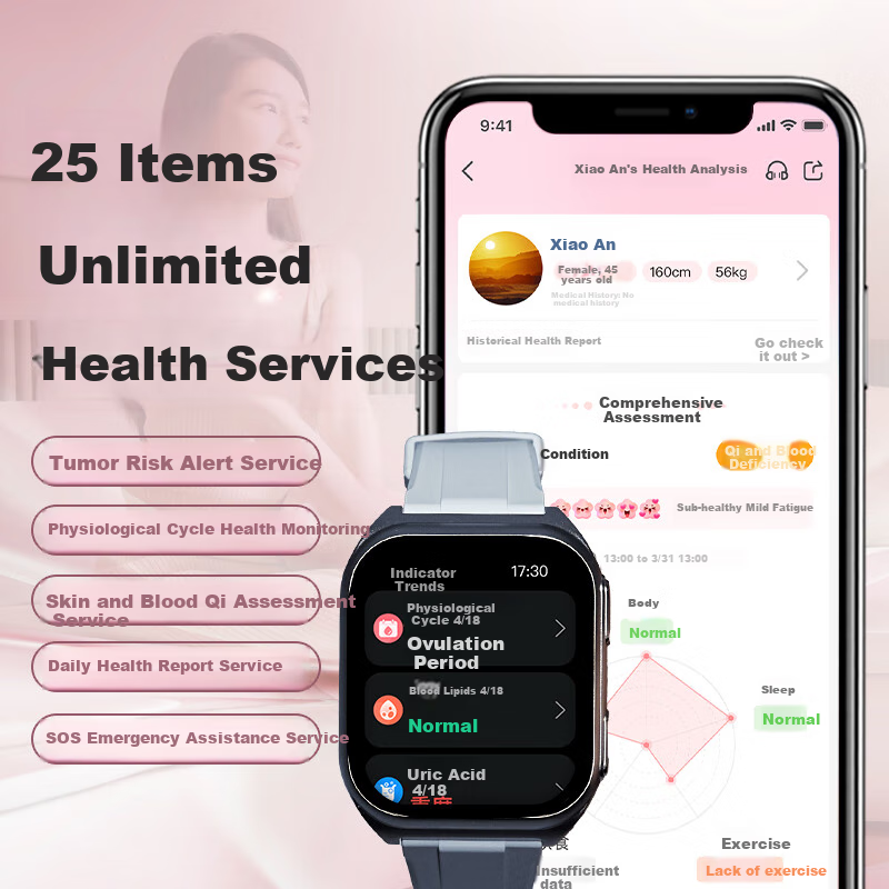 Anton [New Product] Blood Pressure Watch Blood Sugar Monitoring Watch Heart Rate Blood Oxygen Health Warning Watch M5 Red Beauty Enjoyment Edition