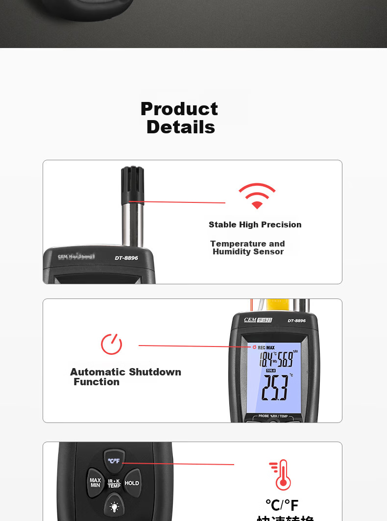 CEM DT-8896 High-Precision Industrial Professional Temperature And Humidity Detector, Environmental Air Temperature And Humidity Meter, Measuring Instrument 9