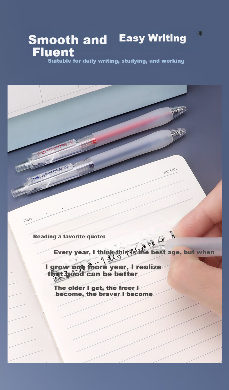 BAOKE PC1949 Silent Retractable Gel Pen 0.5mm Black AS Tip, Transparent Barrel, Exam Pen, Signature Pen, 12 Pens/Box 4