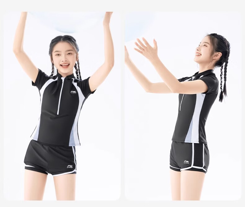 Li-Ning Children's Two-Piece Swimsuit for Girls, 2025 New Style Swimwear for Older Children And Teenagers, Sun Protection Conservative Swimsuit Set 3