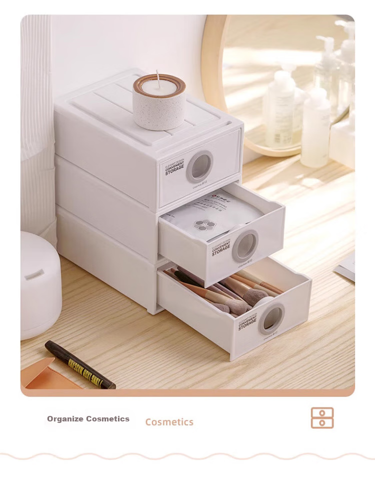 CHAHUA Drawer-Style Storage Box, Desktop Organizer, Bedroom Closet Storage, 25.5*19*10cm, Gray, 2 Pieces 10