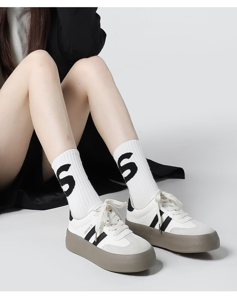 FOREVER21 Thick-Soled Genuine Leather Training Shoes for Women, 2025 New Autumn Style, Breathable Versatile Classic Retro Casual Sneakers to Match Skirts 7