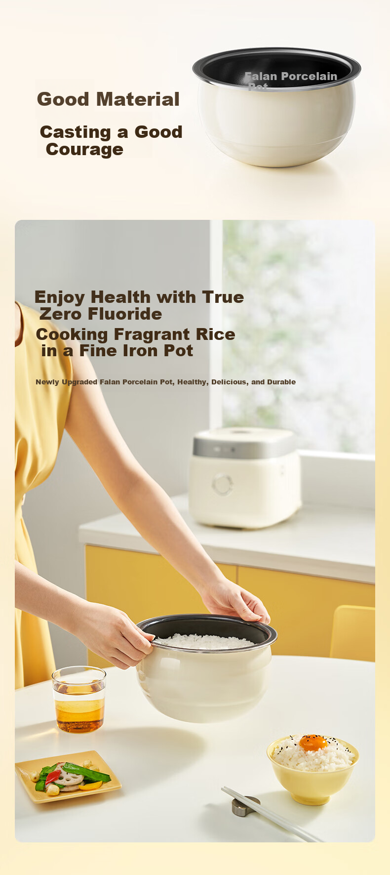 Joyoung 0 Fluorine Series Enamel Titanium Ceramic 3-Liter Honey Pot Rice Cooker, for 4-6 People, Home Use, 0 Teflon Electric Rice Cooker, Micro-Pressure 35-Minute Quick Cooking, Multifunctional, Subsidies 30NF02 6