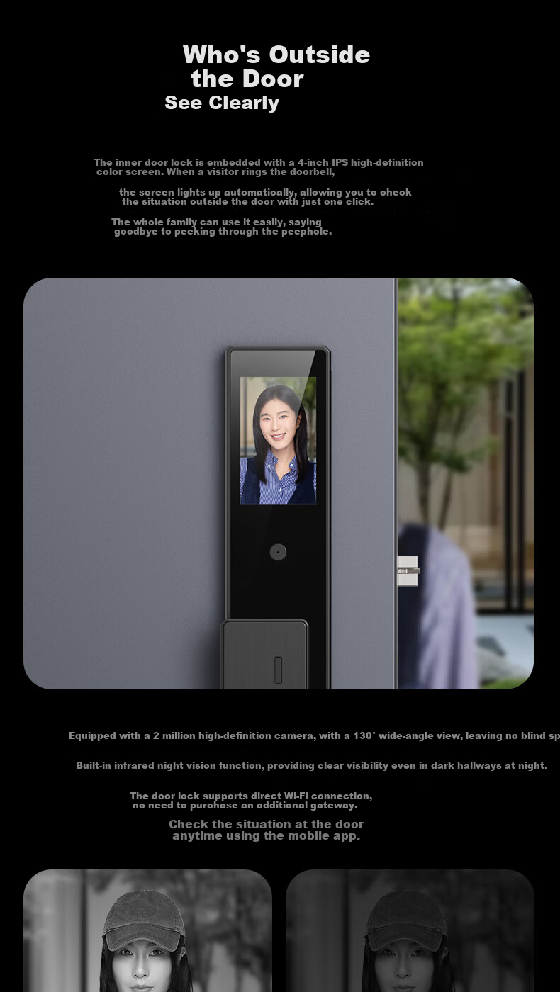 VOC Smart Lock with Palm Vein And Facial Recognition, Dual Camera Door Lock for Home Use, Fingerprint Lock, Electronic Password Lock T10Plus S 7