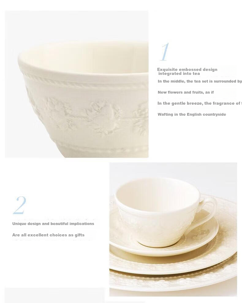 Wedgwood Mid-Autumn Festival Gift, Joyous Holiday Ivory White Set of 2 Cups And 2 Plates, Ceramic Coffee Cups And Saucers, Aesthetically Pleasing Afternoon Tea Set 1