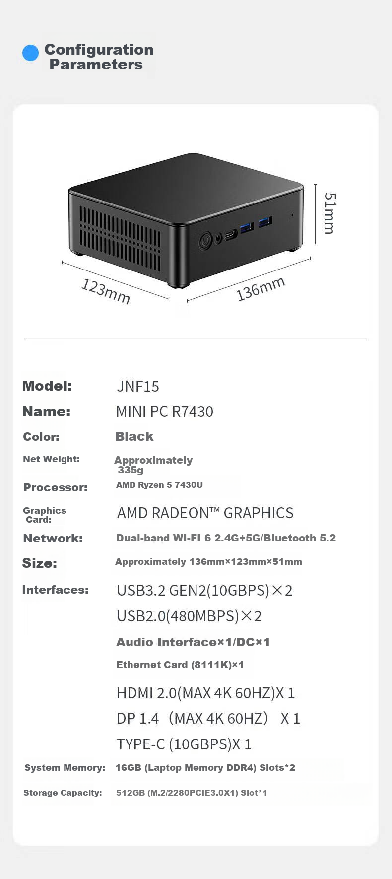 Jumper AMD R5-7430U Mini PC for Office And Education, Pocket Computer, Desktop Mini PC, R7430 Bare System (Without Memory Or Hard Drive) 2