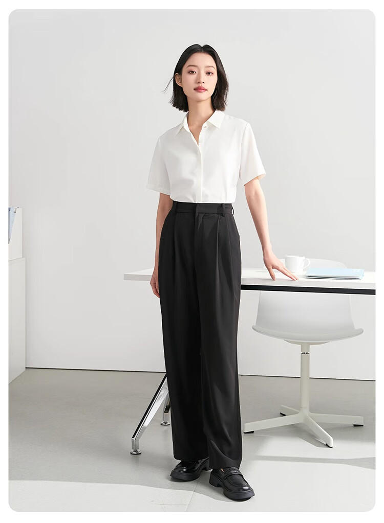 Bodexiaojie Blue Professional Short-Sleeve Blouse for Women, Summer Public Exam Interview Chiffon Top, Commuter Outfit Formal Shirt, Blue, XL 20