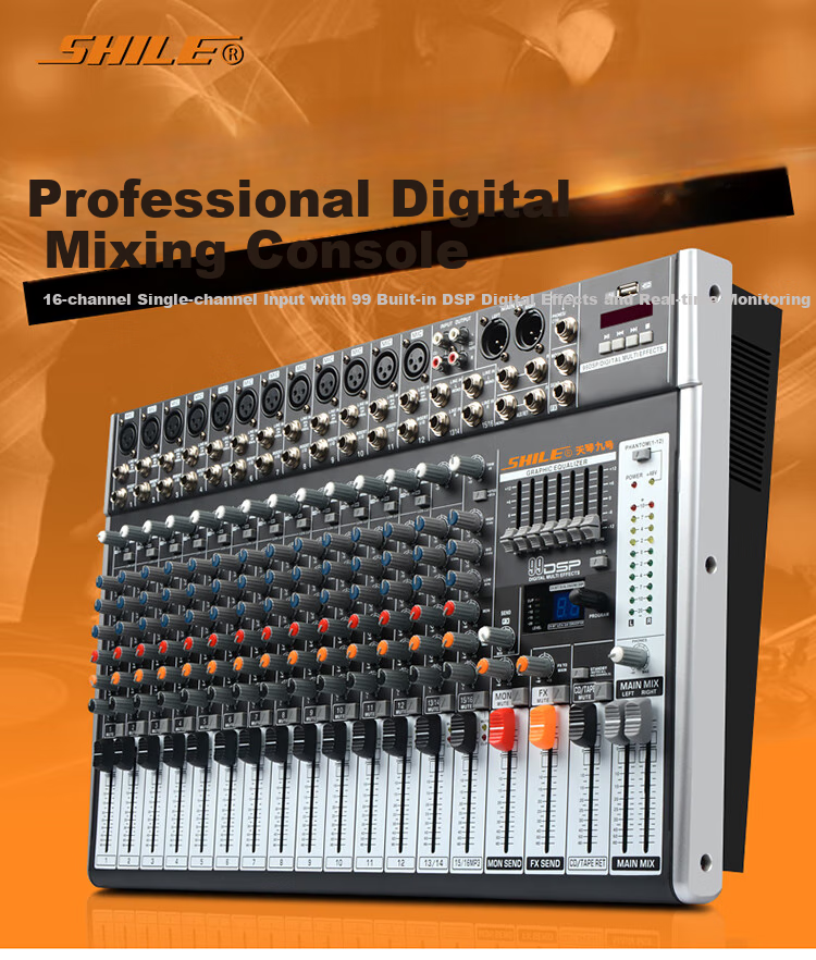 SHILE Tianqin No.9 Professional 16-Channel Mixer, Multi-Control with 99 DSP Effects, USB Reverb, Stage Performance Mixing Console 1