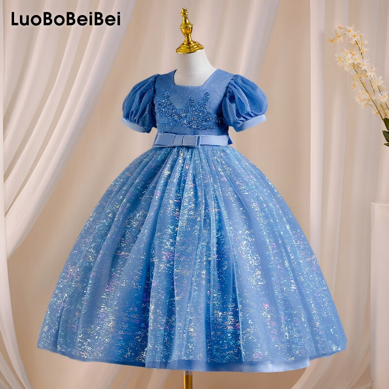 LUOBOBEIBEI Платье принцессы для девочек, синее, длинное, размер 120