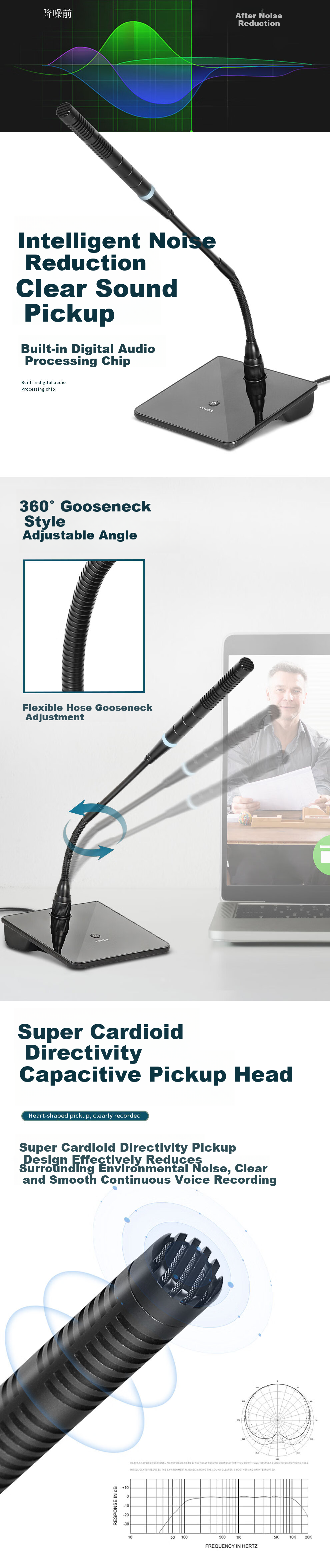 Depusheng U230 Goose Neck Conference USB Microphone, Professional Computer Training Speech Call Online Class Teaching Voice Dingdong All-In Desktop Recording Condenser Wired Desk Microphone 1