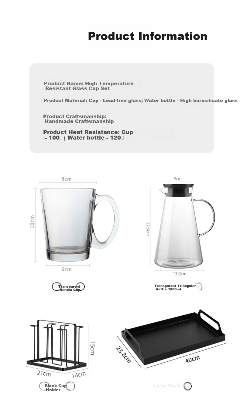 CRISTALGLASS High Temperature Resistant Glass Cup Home Set with Handle Tea and Water Drinking Cups Stylish Drinkware Set 8