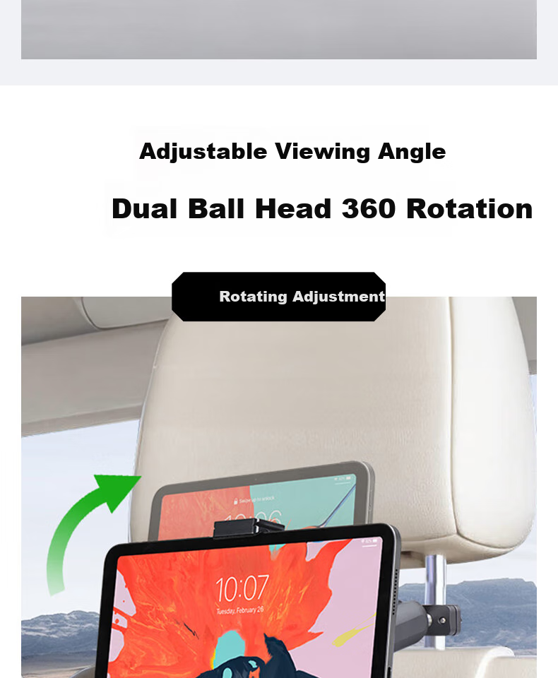 FANAUE Aluminum Alloy Car Tablet Holder, Rear Seat Headrest Backrest Mount for IPad, Laptop, Phone Entertainment PD-01T9(CC 7