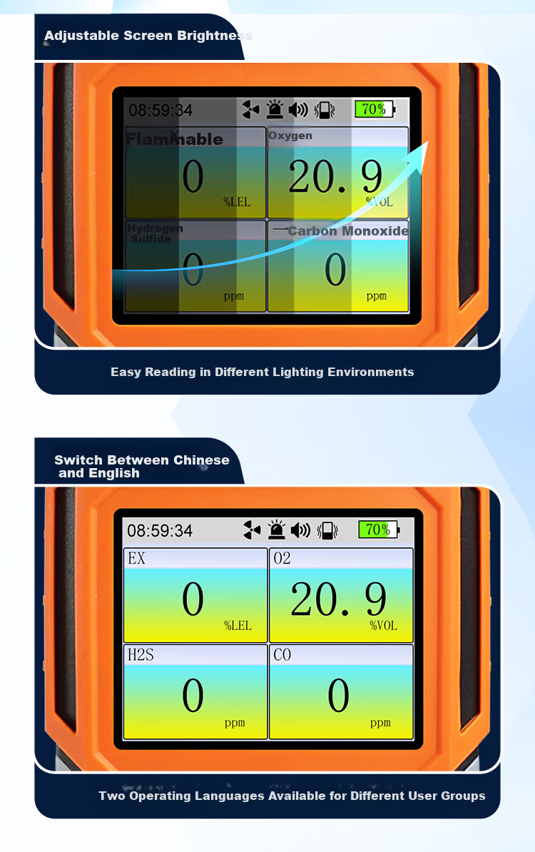 EDKORS Pump-Suction Four-In Gas Detector for Combustible Gas, Oxygen, Hydrogen Sulfide, CO, Hazardous Confined Space Alarm 11