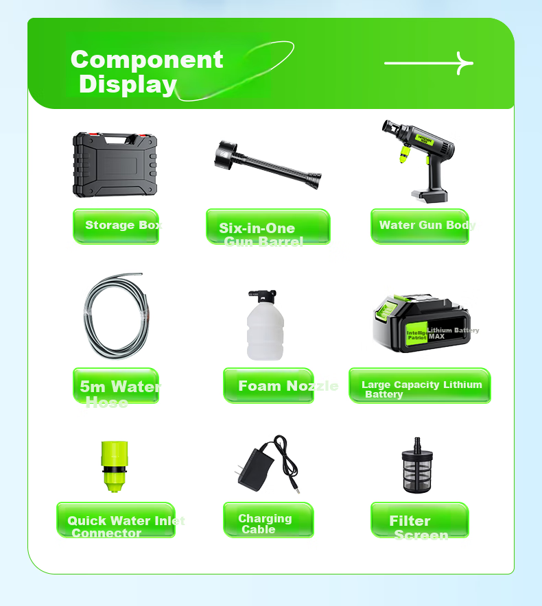WITGOER Car Wash Machine Water Spray Gun, High-Pressure Household Pump, High-Power Lithium Battery Electric Wireless Powerful Cleaning, Portable Pressure Booster 33