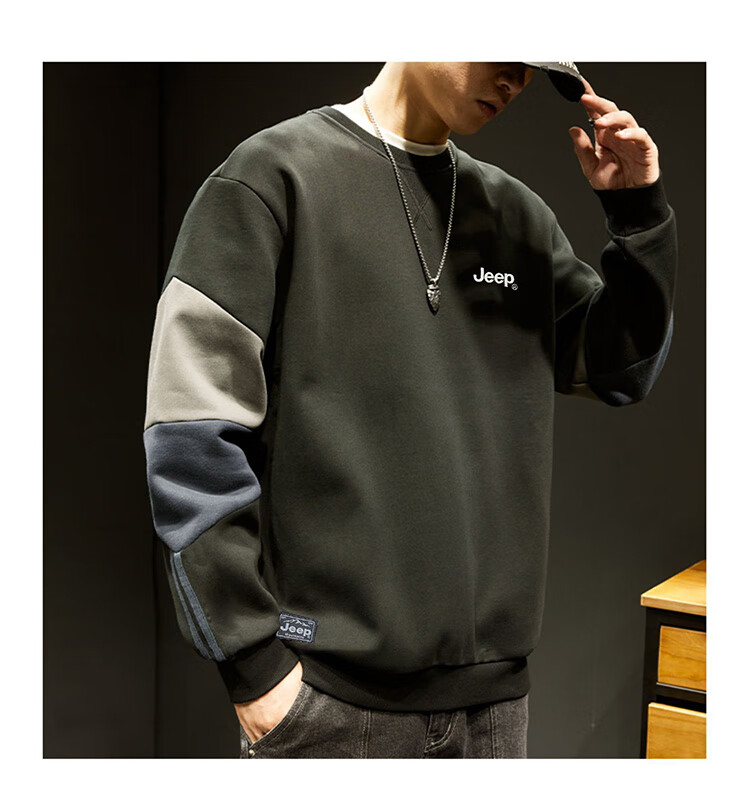 JEEP Men's Autumn Winter Loose Embroidered Sweatshirt Casual Top Navy Blue 3XL 7