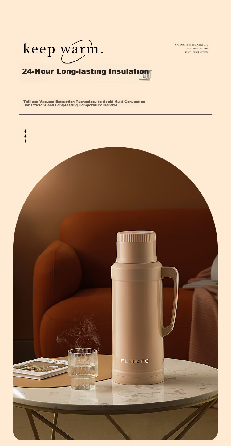 FGA Fuguang Insulated Bottle with Glass Inner Liner, Large Capacity Hot Water Thermos for Home, Dormitory, Office, Tea Bottle, 2L 4