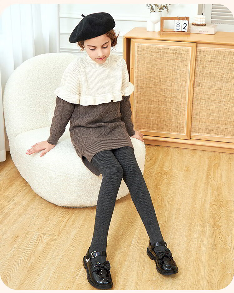 Bingxue Mian Children's Thermal Cotton Leggings Girls Spring Autumn Winter Thin Fleece Twist Knit Anti-Slip Tights Warm Long Pants for Older Kids 9