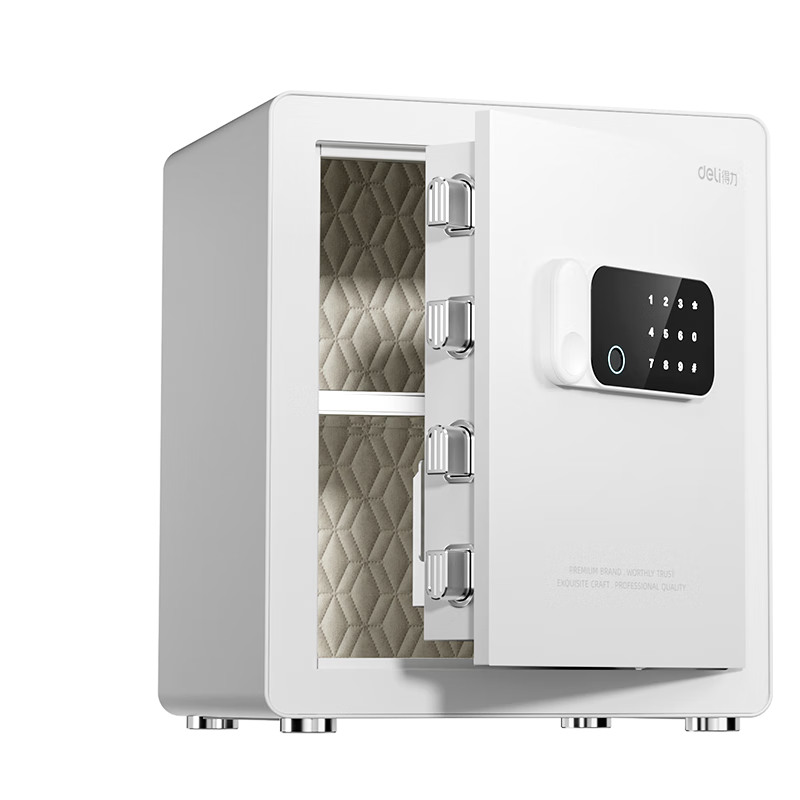 Deli Safe, Home Fingerprint Password Storage, Office Financial Confidential Box, Automatic Door Opening, Thickened Lock Bolt, 45cm White AE640-Z