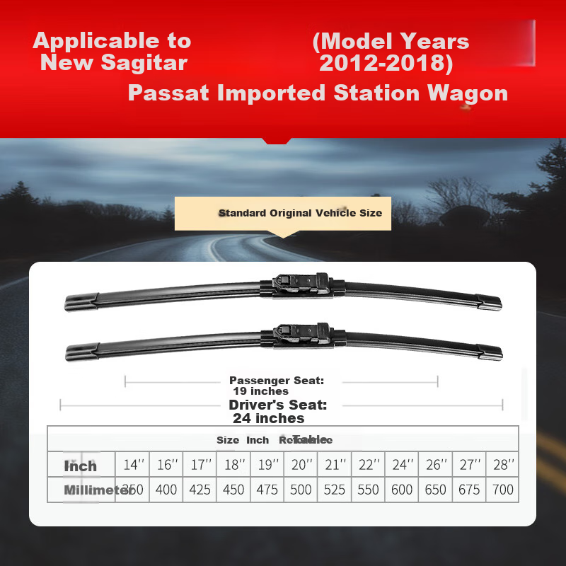 Ouji Volkswagen 2012-2018 Sagitar Windshield Wipers, Original Factory Sagitar Wiper Blades, Front Wiper Strips (1 Pair)