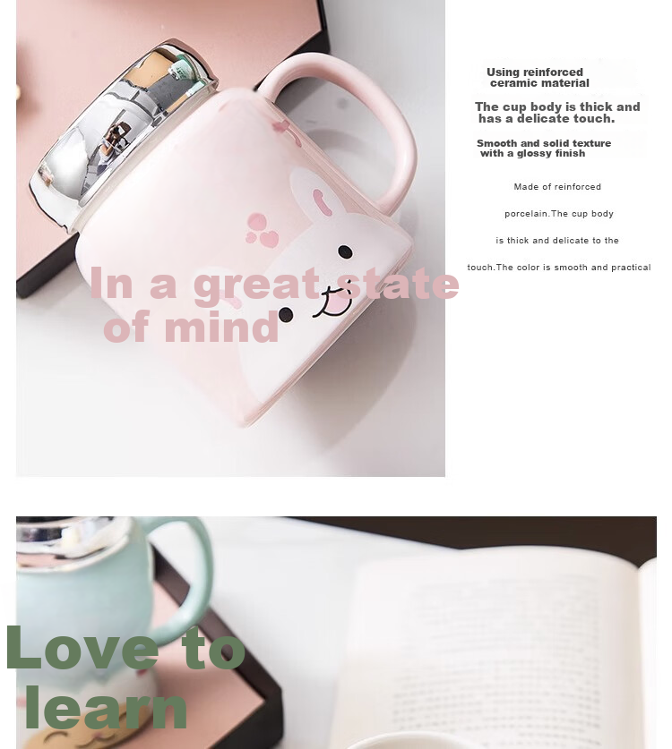 JIWUSENLIN Ceramic Mug, Water Cup, Coffee Cup, Couple's Cup, Breakfast Cup, Tea Cup for Men And Women, Excellent Mood, Pink 6