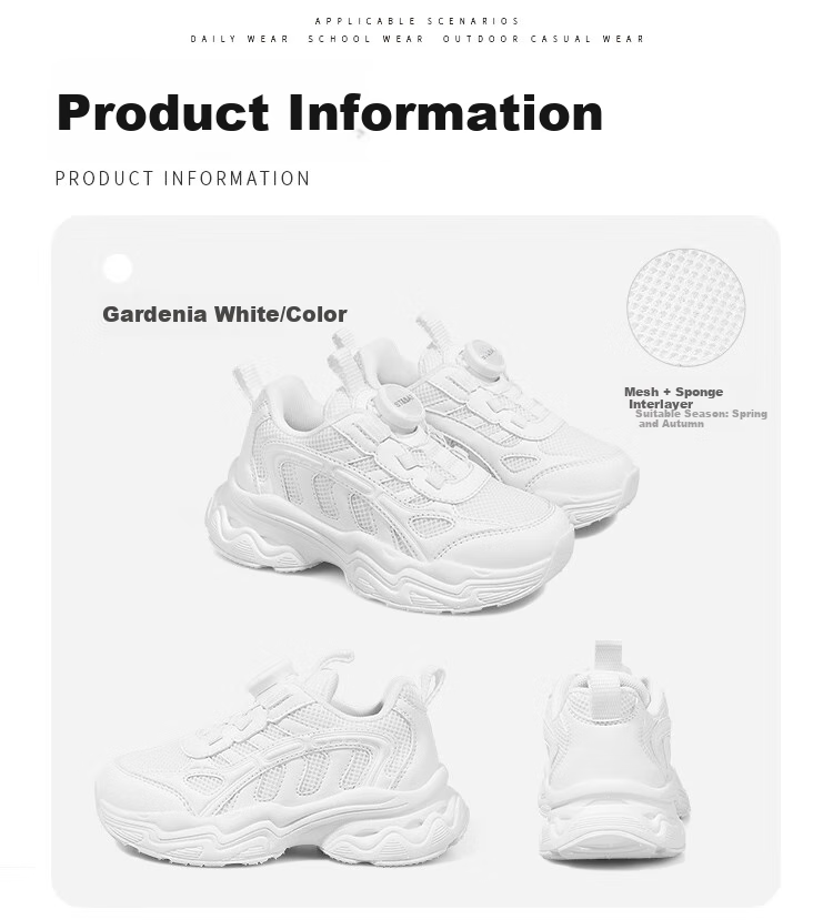 St&Sat Boys' Sports Shoes, Children's White Sneakers, Running Shoes for Girls, Breathable Mesh with Rotating Buckle, Gardenia White 14