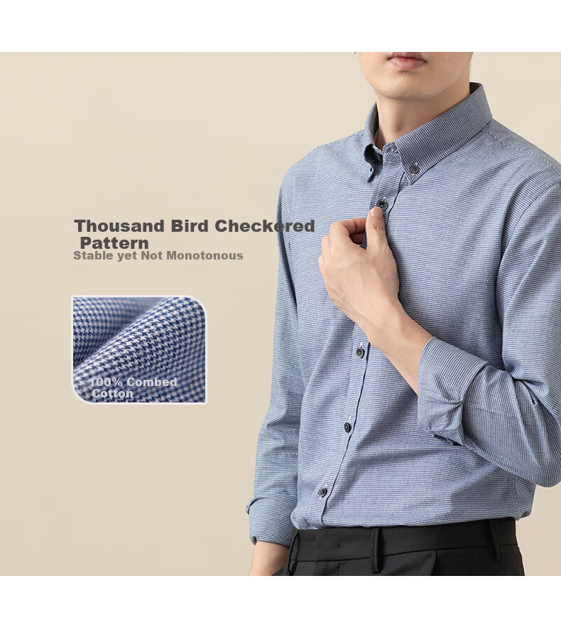 BLACKMONDAY Houndstooth Plaid Shirt for Men, Pure Cotton Brushed Long-Sleeve All-Cotton Wrinkle-Resistant Formal Business Casual Shirt 6