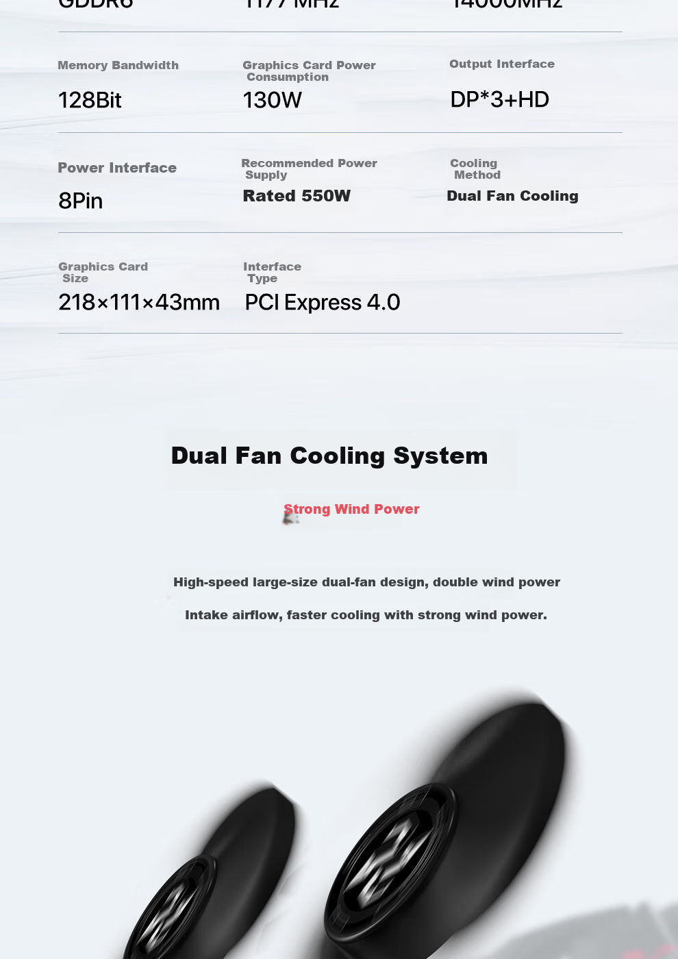 Panlei (PELADN) RADEON RX 5500 GDDR6 8GB Dual Fan, New Office Gaming Design 4K High-Definition Computer Discrete Graphics Card 4