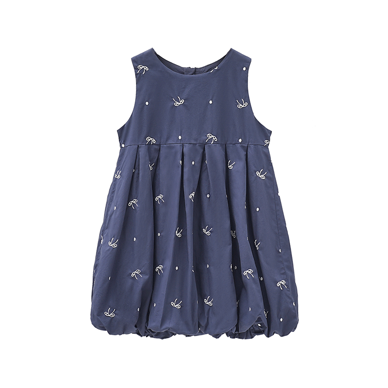 MOMOCO Girls Sleeveless Dress Spring Autumn Stylish Bowknot Vest Dress Navy Blue Size 130
