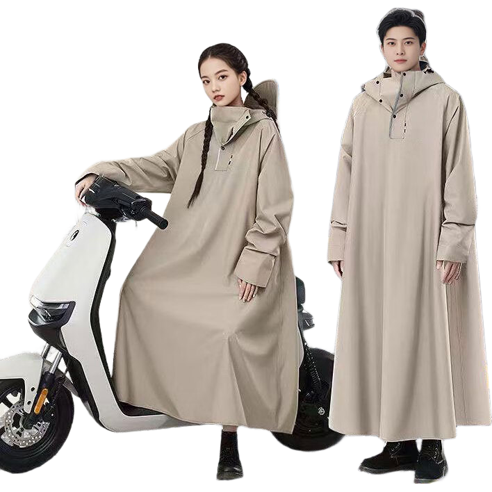 Jingxun Electric Bicycle Raincoat, Long Full-Body Storm Protection, Separate Person And Bike Design, Adult Cycling-Specific Rain Poncho, Khaki Color