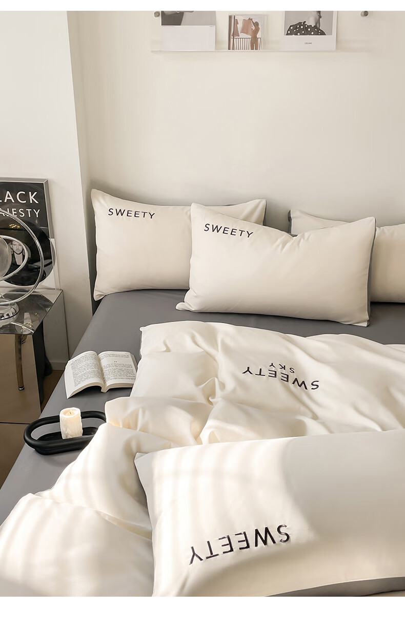 AVIVI Class A Washed Cotton Embroidered Duvet Cover Single Dormitory Single Bed Quilt Cover 150x200 Clear Sky White 4