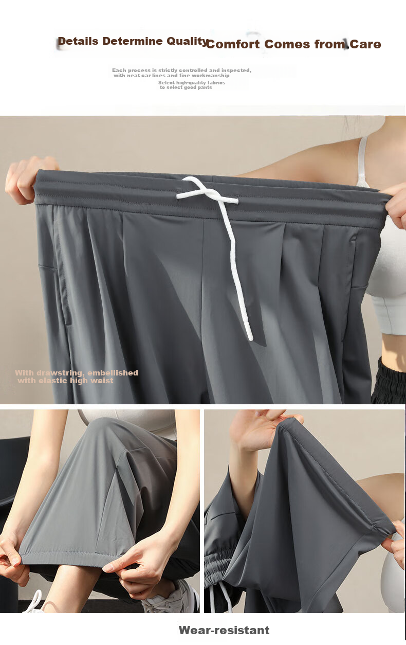 LangSha Sun Protection Ice Silk Pants for Women, Summer Cool-Feeling Ankle-Tied Casual Trousers, Loose-Fitting Slimming Lightweight Breathable Quick-Dry Sports Pants 6