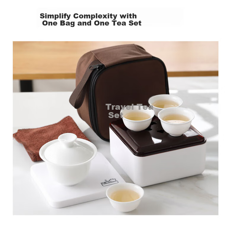 CLITON Travel Tea Set Portable White Porcelain Gaiwan Kung Fu 6-Piece Tea Water Separation Outdoor Quick Cup Office Tea Set 5