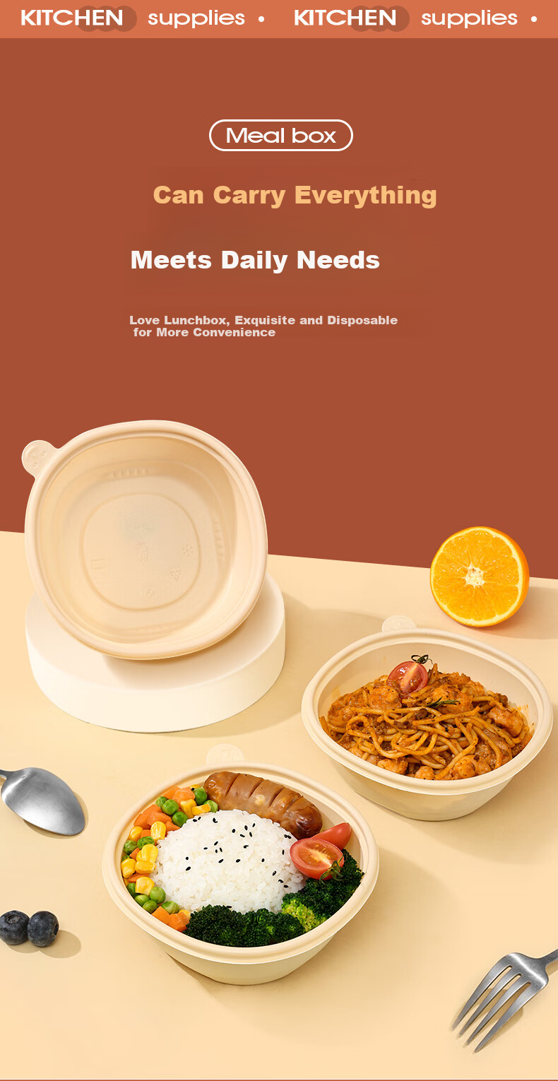 Yunlei Disposable Bowls, Round Lunch Boxes with Lids, Takeout Containers, Thickened Corn Starch Tableware for Soup And Rice, 350ml*50 Pieces 7