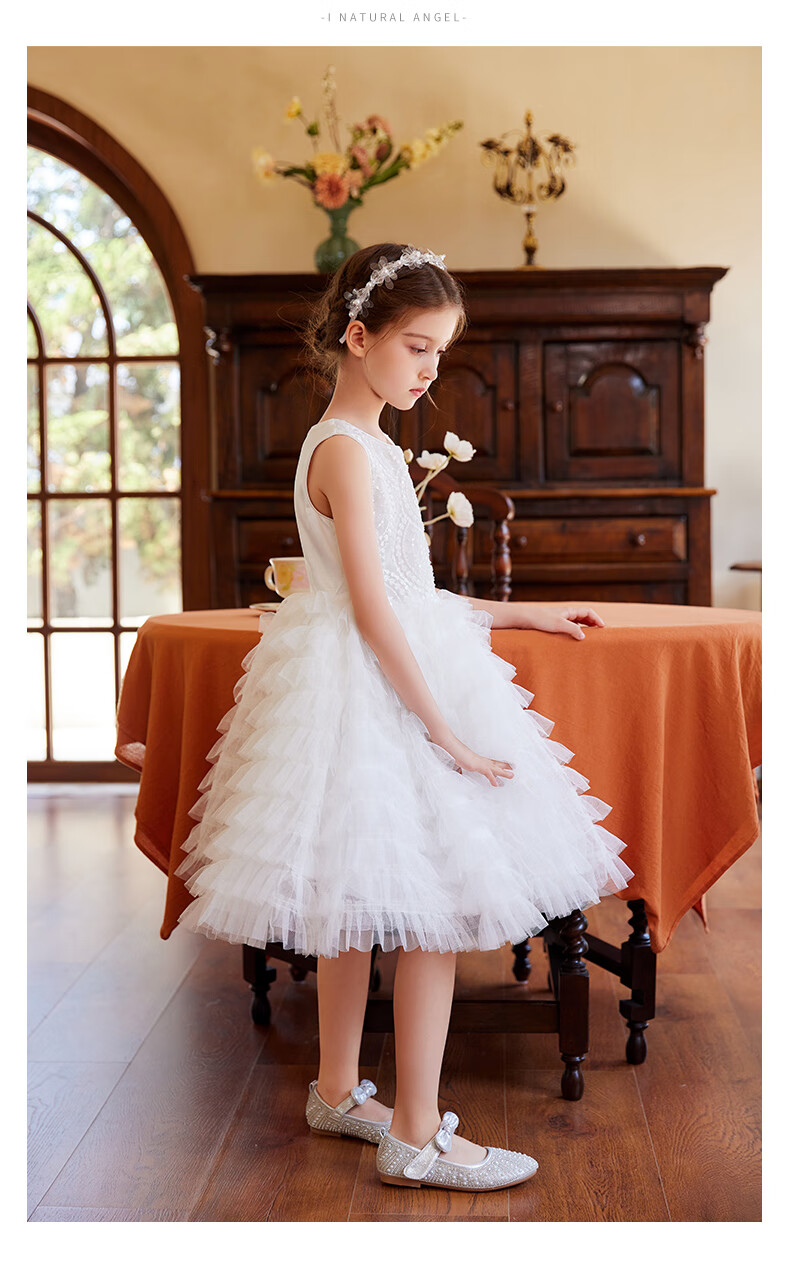 I natural Angel High-End Runway Wedding Flower Girl Dress White Princess Children's Evening Dress Stylish Gift Spring 6