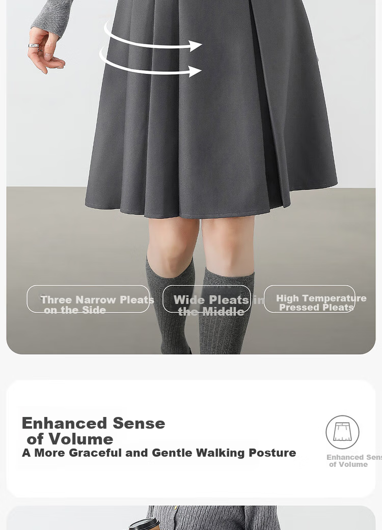Sentubila Office Commute A-Line Skirt for Women, Spring And Autumn Women's Clothing, Gray Pleated Skirt, Petite Versatile Slimming Short Skirt 4