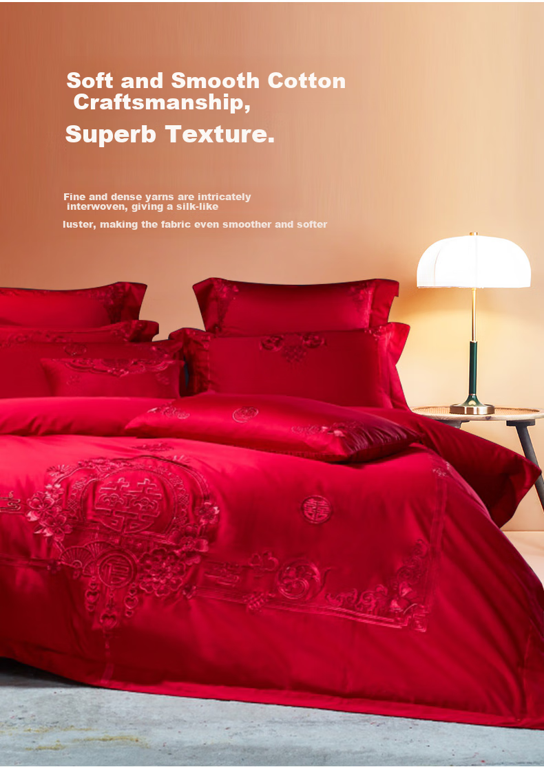 I-WILL Wedding Four-Piece Set, Pure Cotton Embroidered Bed Sheet And Duvet Cover, New Wedding Celebration Bedding Gift, Dragon And Phoenix Adding Joy, for 1.5/1.8 Meter Bed 6