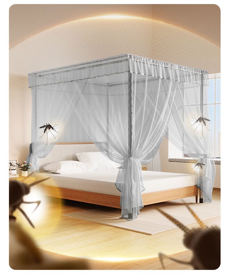 Cottonfaith Class A Household Bedroom Square Top Palace Floor Mosquito Net Frame Three-Door 1.8x2 Meters Premium Gray [Bold Bracket] 6