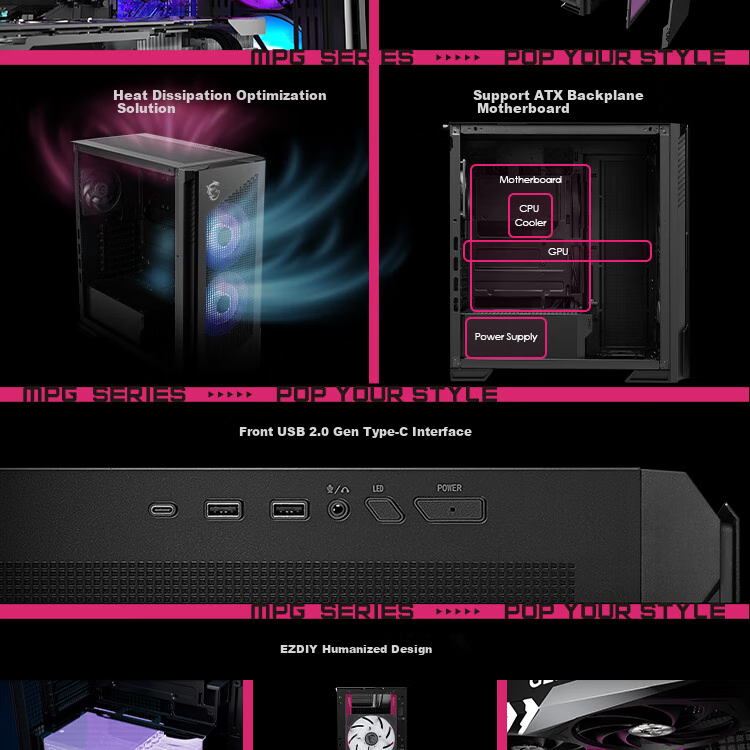 MSI Knife Edge 300R Black MPG VELOX 300R AIRFLOW PZ Desktop Computer Case (Built-In Graphics Card Bracket, 360mm Water Cooling Support, Compatible with ATX Rear-Mounted Motherboard) 5