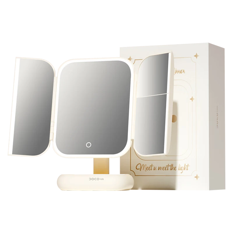DOCO LAB Mirror Makeup Mirror with Light, Foldable, Magnifying LED Makeup Mirror for Dorm Bedroom Dressing Table Desktop Large High-Definition Smart Beauty Mirror, Birthday Gift for Women, Gift for Wife