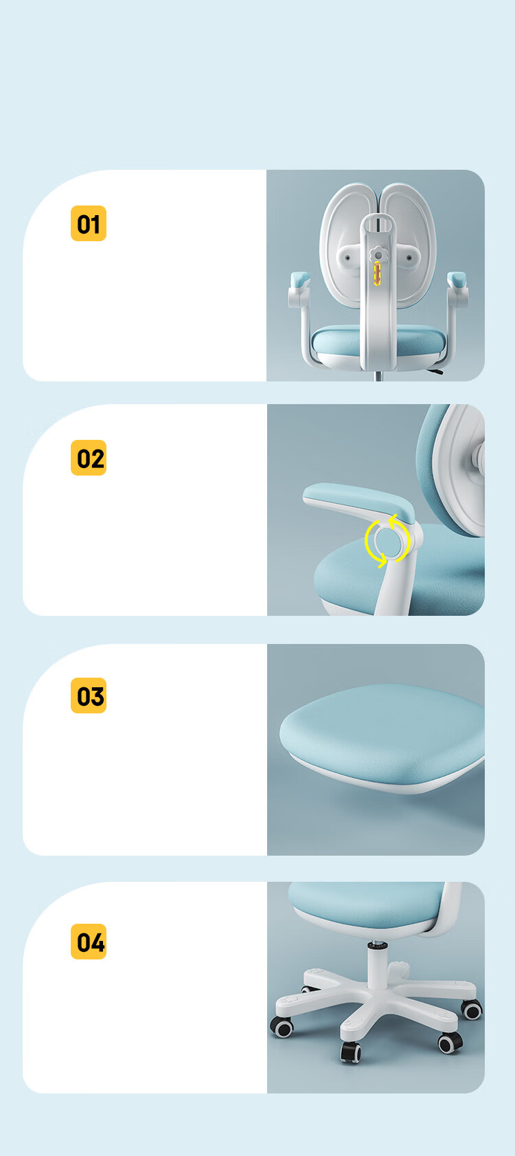 Yupin Children's Study Chair, Student Writing Chair, Home Adjustable Height Seat with Backrest, Computer Chair BG330 Blue Dust Cover 1