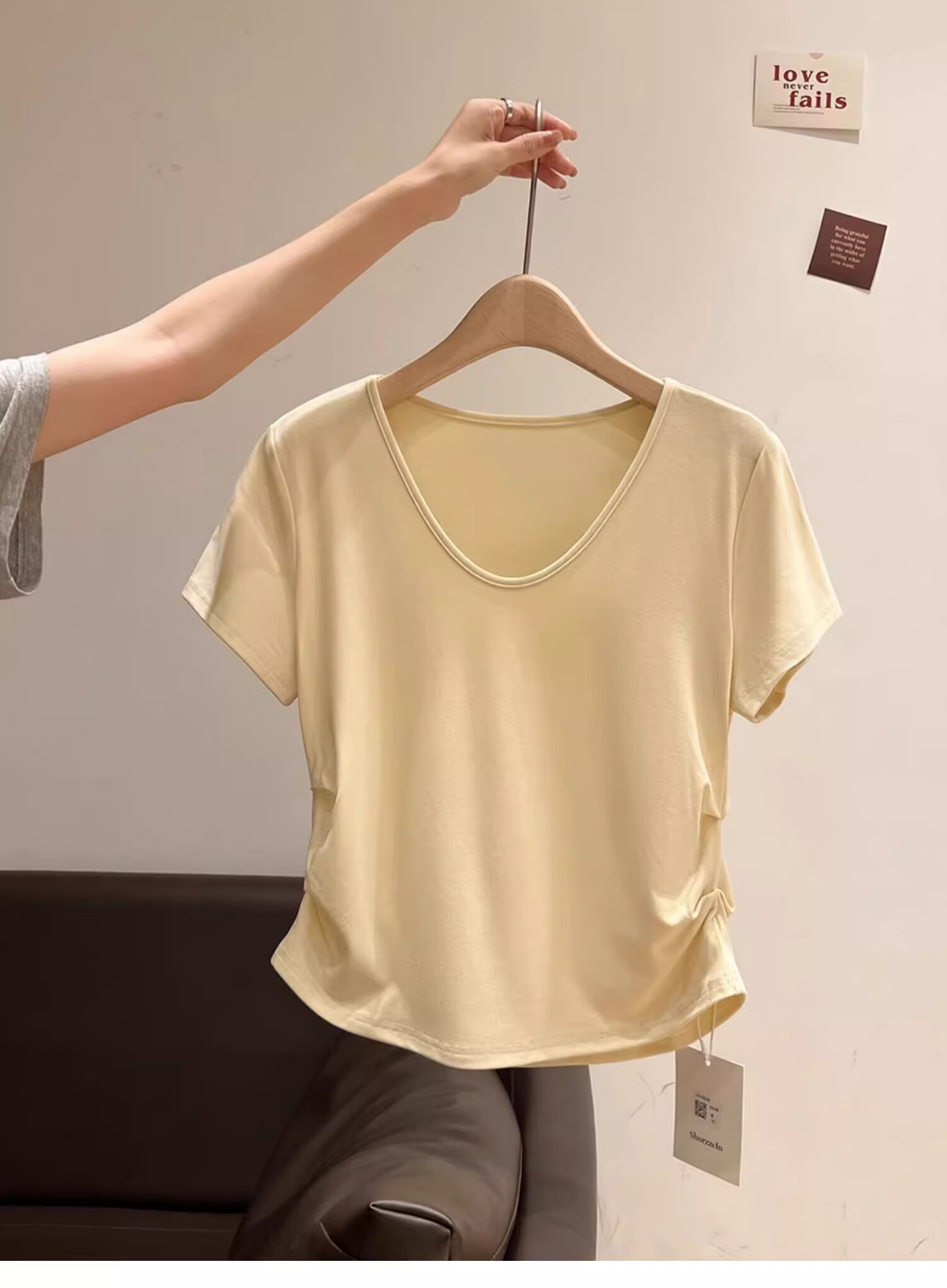 Woodpecker Women's Loose Fit Short Sleeve T-Shirt Summer New V-Neck Ruffled Waist Slim Crop Top White 2XL 7