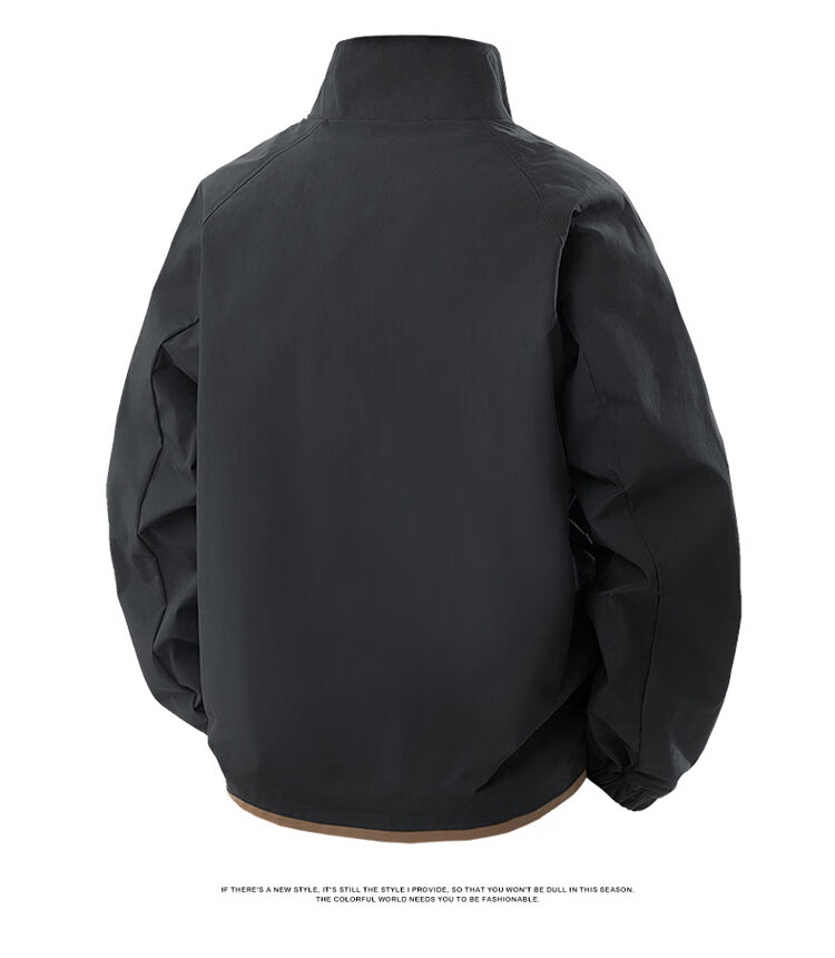 TUCANO Men's Spring Autumn Loose Jacket Stand Collar Casual Retro Workwear Black XL 5