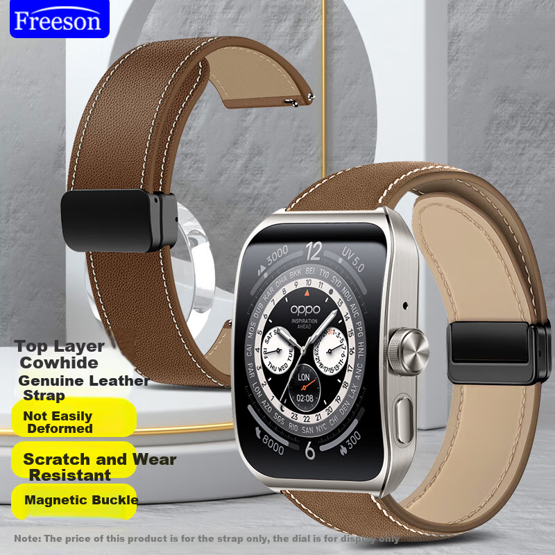 Freeson Compatible with OPPO Watch X/X2/4 Pro Watch Strap, Magnetic Clasp Wristband for Smartwatch, Business Genuine Leather Strap [Top-Grain Cowhide], 22mm Interface, Brow