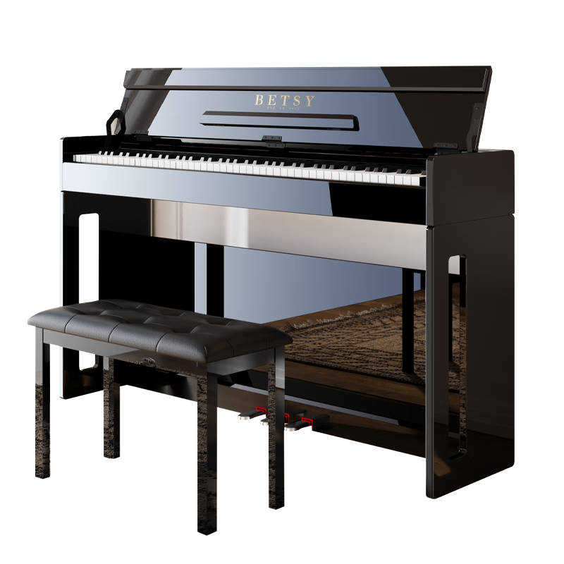 Betsy Digital Piano, Heavy Hammer 88 Keys, Exam-Ready, for Adults And Beginners, Smart Upright Electronic Piano B806, Glossy Black, with Bench