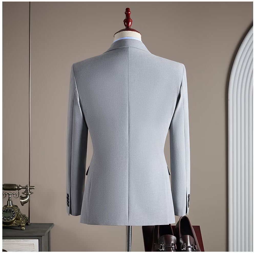 ROMON Men's Business Suit Set Blazer + Vest + Trousers Double-Breasted Casual Navy Blue 3XL 20
