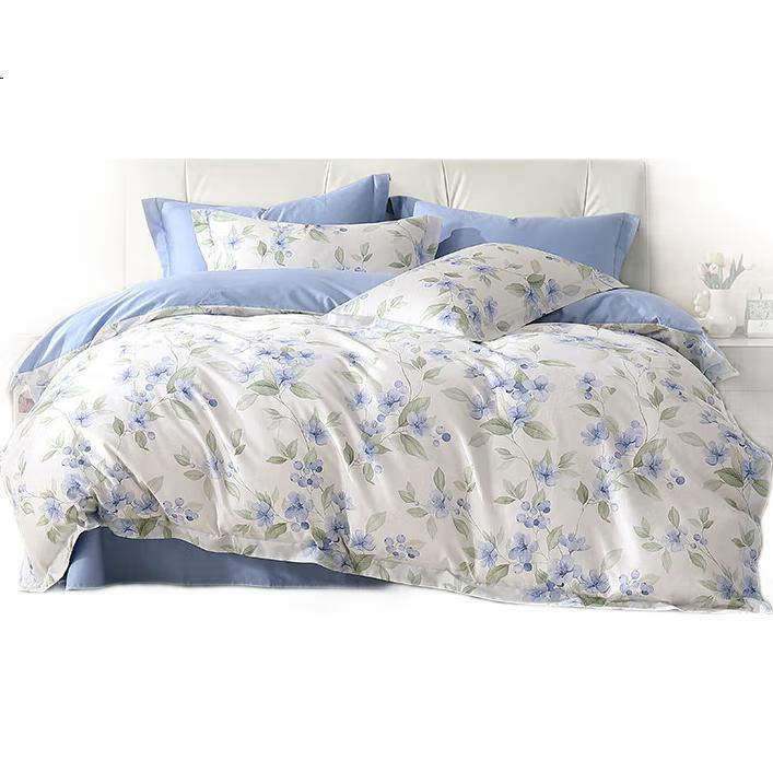 Комплект постельного белья Shuixingjiafang, 4 предмета, 60 нитей Tencel™ Cotton, пододеяльник из лиоцелла, простыня для двуспальной кровати 1.5 м, цветочный принт "Цветочный дождь"