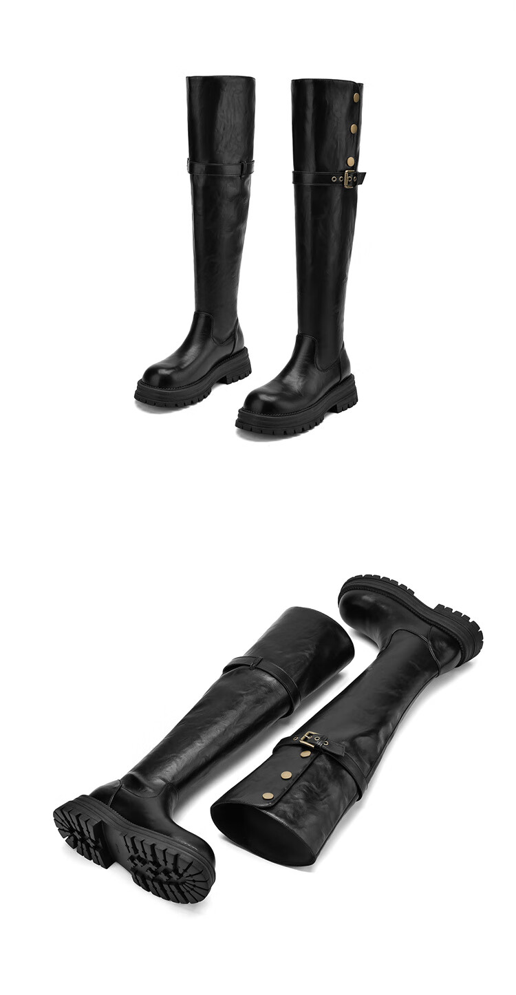 DAPHNE Winter Knee-High Riding Boots Thick Sole Tall Boots Women 4024605074 Black 38 5
