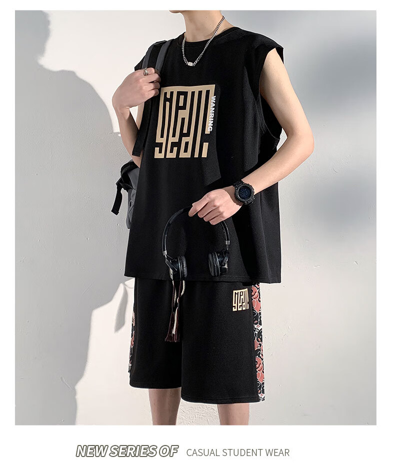 POUM American Style Ice Silk Quick-Dry Men's Sleeveless Vest Summer Sports Outerwear F25812 Black 2XL 5
