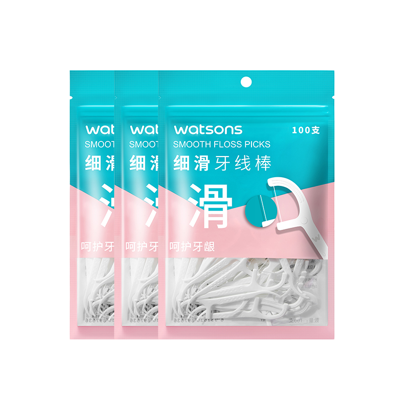 Watsons Smooth Deep Clean Dental Floss Picks 100pcs*3 Bags (Value Pack, Enhanced Durability)
