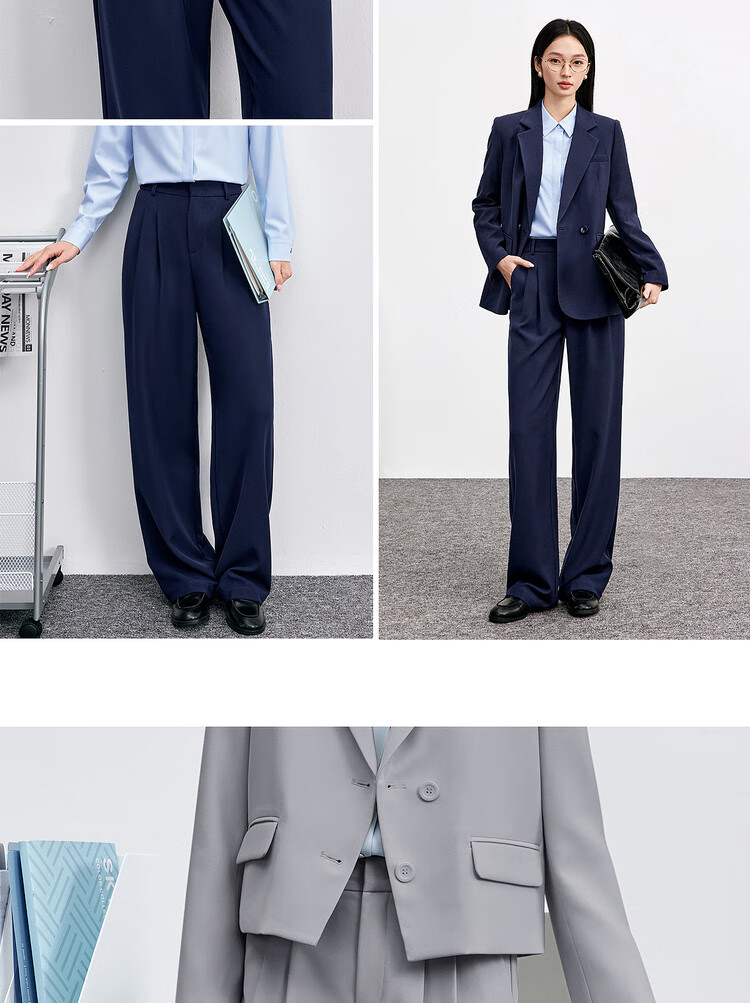 Sentubila 3D Pleated Back Waist Elastic Casual Pants for Women, Autumn Commute Interview Suit Pants, Draping Slimming Straight Wide-Leg Trousers 5